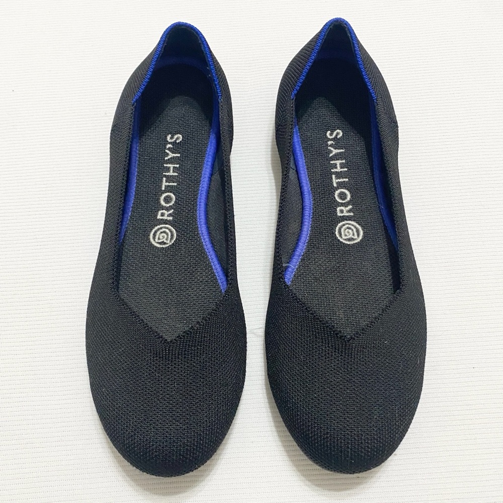 Rothy’s The Flat Round Toe Solid Black Knit Balle… - image 1